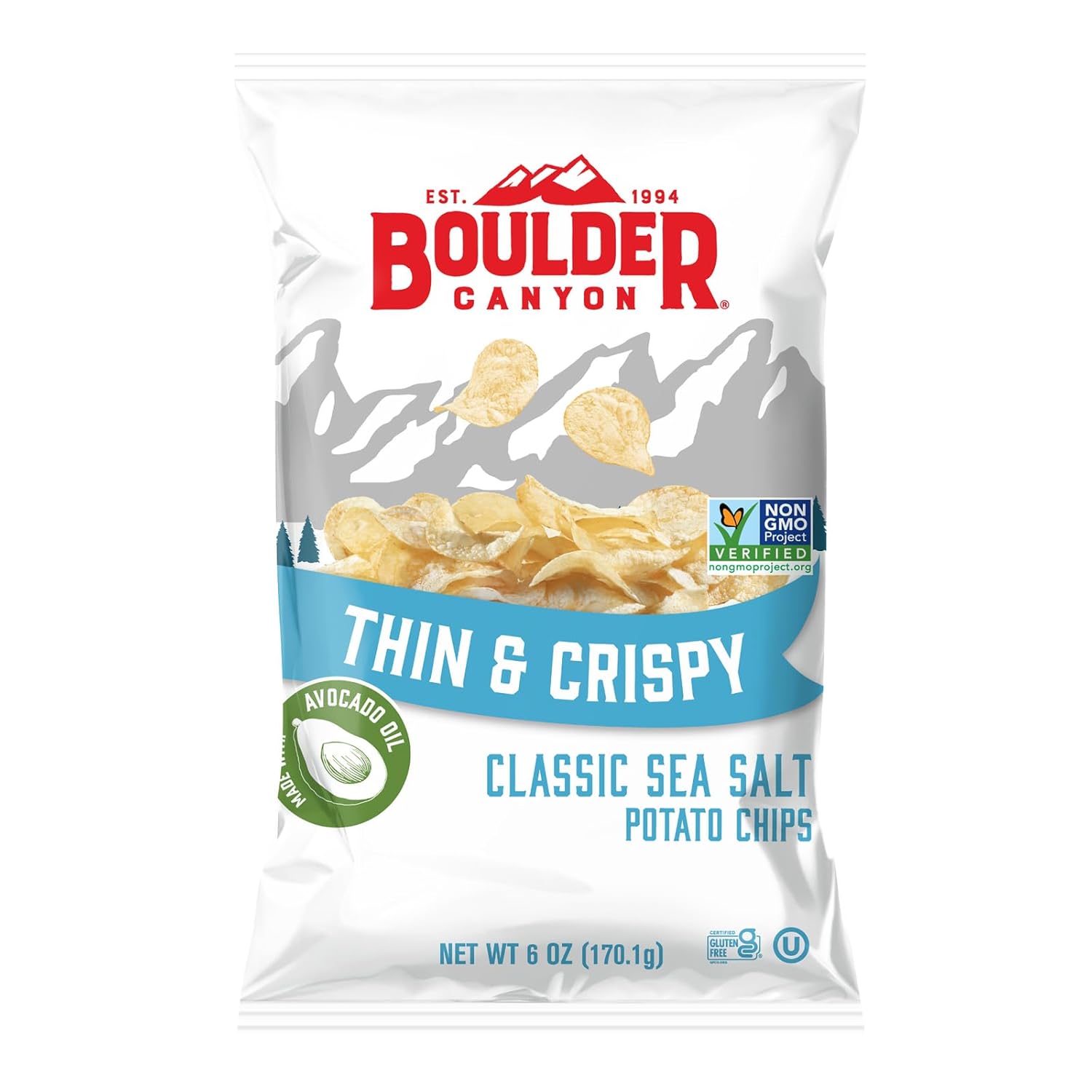 Boulder Canyon Thin &amp; Crispy Classic Sea Salt Potato Chips, 6 OZ