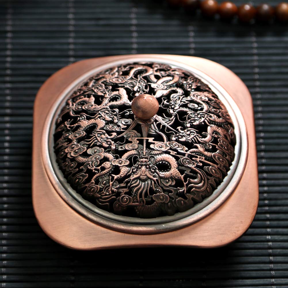 Brûleur d'encens en céramique Diffuseur de Parfum, Alliage Sculpture Creuse comptine de Dragon Four à Bois de Santal, Convient à Salon Espace de méditation Lieu de beauté comme Salon, Le Yoga, Etc