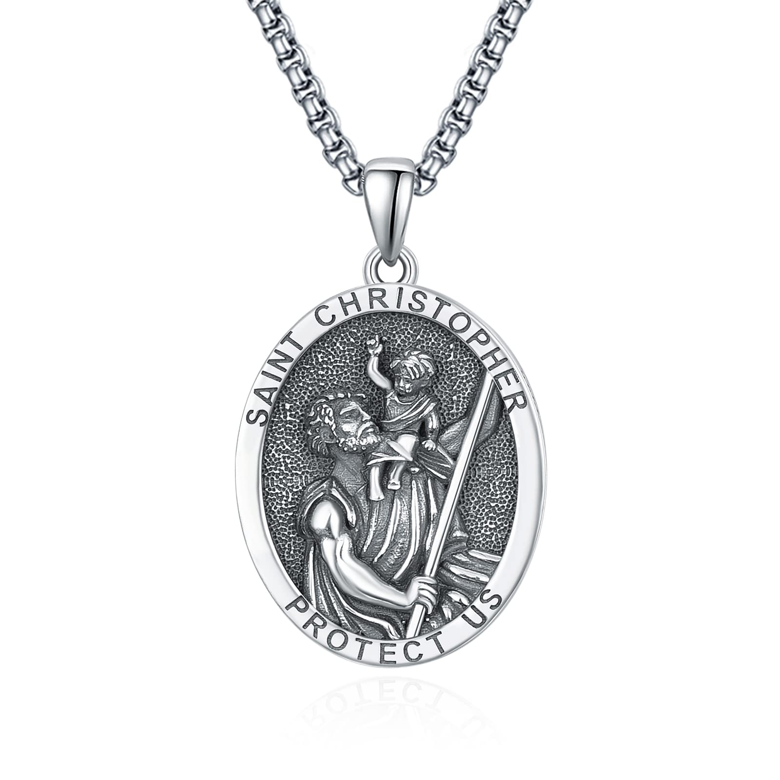 KINGWHYTE St Michael/St Christopher Necklace S925 Sterling Silver Archangel Saint Michael Protect US Pendant Jewelry Graduation Gifts for Women Men