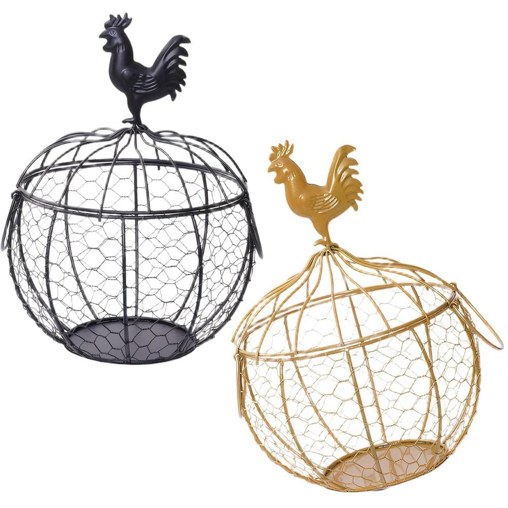 UDSKNV[KSL Rustic Iron Wire Storage Basket for Kitchen Countertop Fruit Vegetable Organizer- Metal Rooster-Style Farmhouse Design
