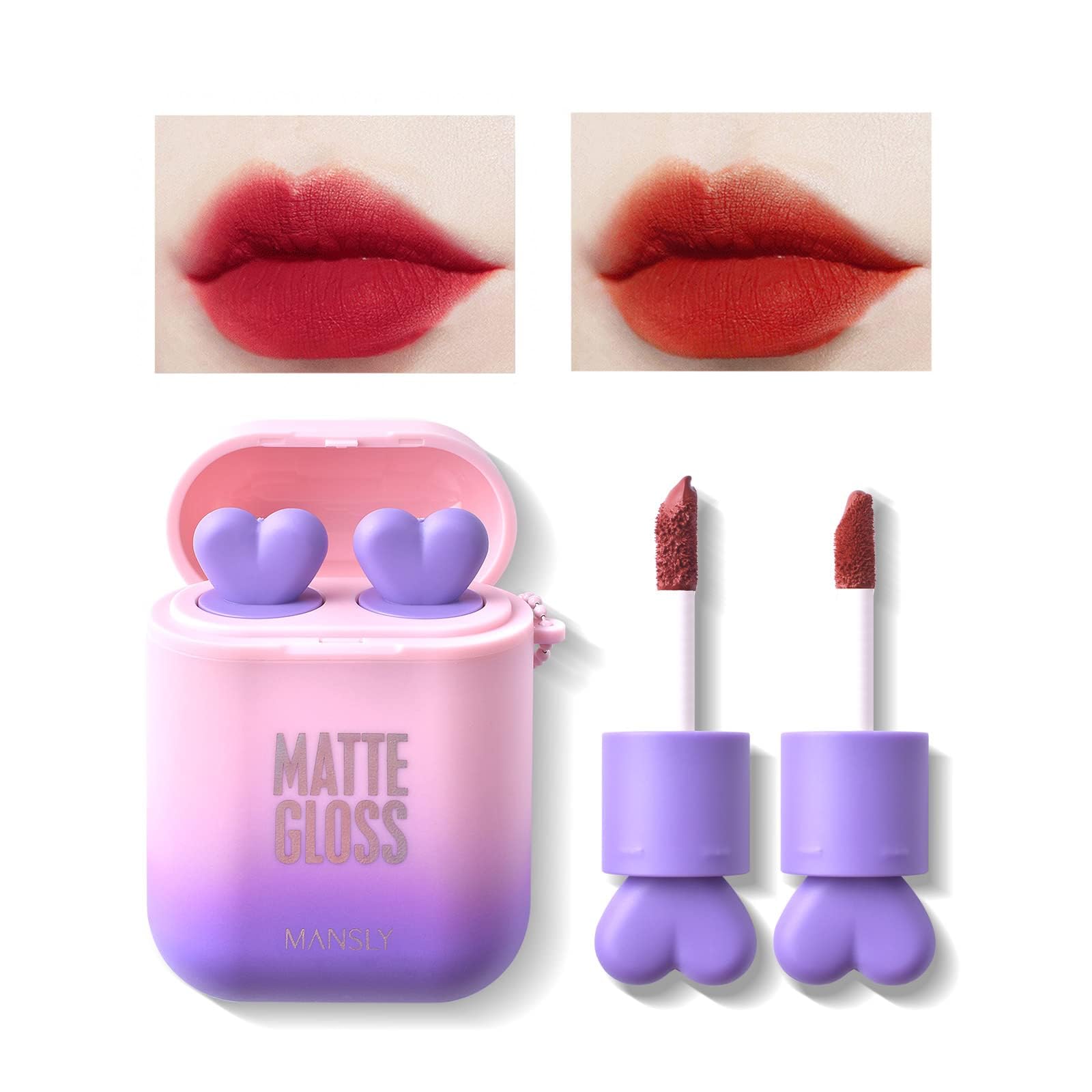 AzoneeMatte Liquid Lipstick Set, Waterproof Long Lasting Velvet Moisturizing Lip Stain Earphone Dual-color Lip Gloss Primer, Non-stick Cup Lip Make Up Gift Kit for Girls