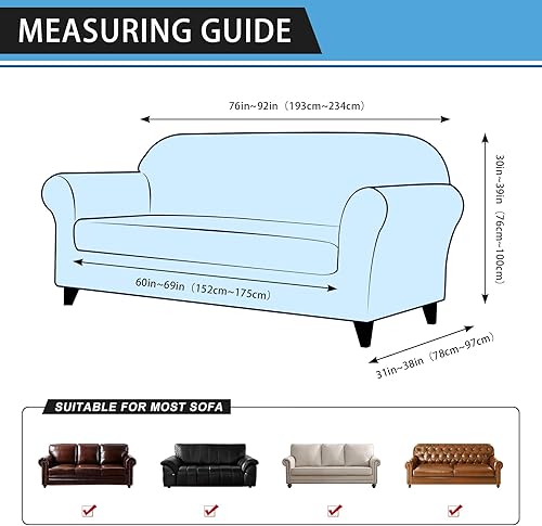 Miniatura 3 de Funda para sofá de 3 plazas, con aspecto de cuero, funda para sofá de 1 pieza, protector elástico de muebles con parte inferior elástica y bolsillos