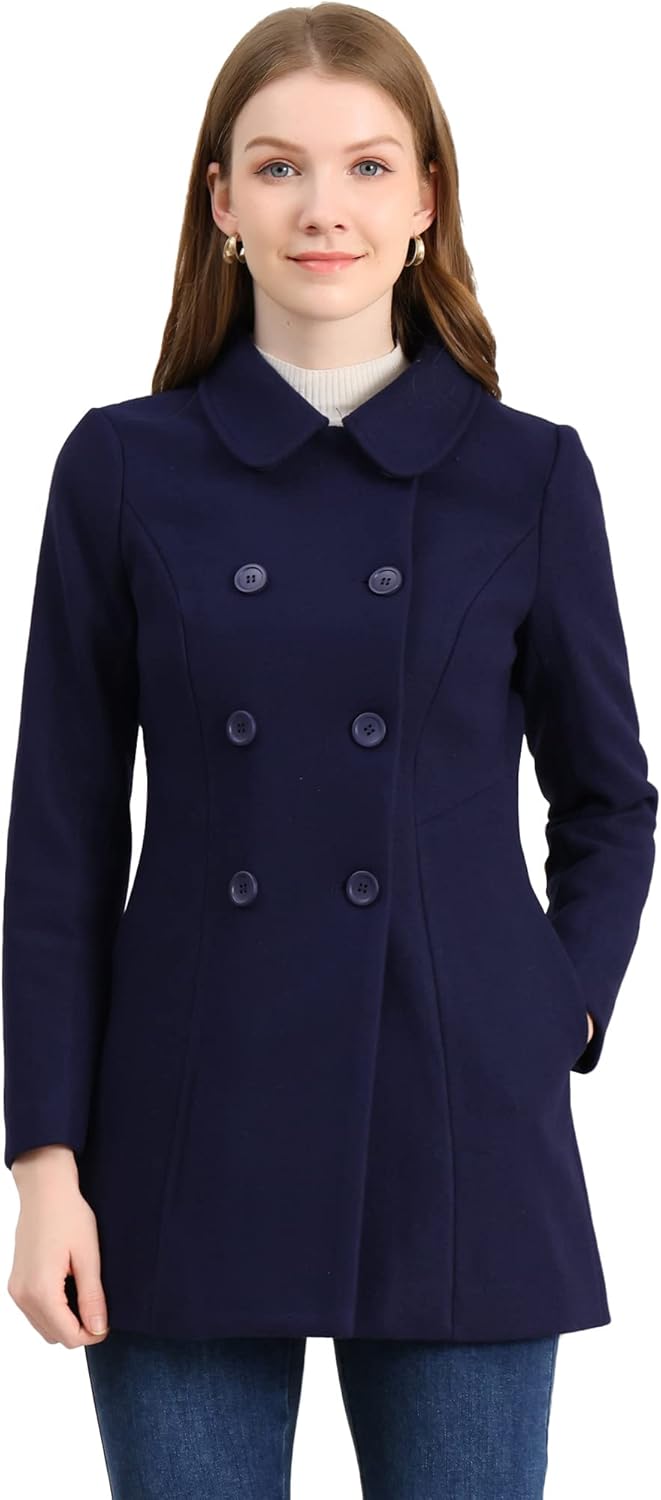 Classic Navy Pea Coat with Peter Pan Collar