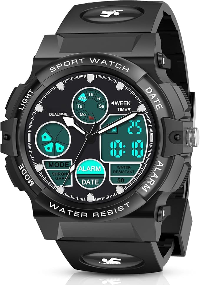 Kids Watch,Unisex Kids Watch for 3-15 Year Old Boys,Digital Sport Outdoor Multifunctional Chronograph LED 50M Waterproof Alarm Calendar Analog Watch for Children with Silicone Band