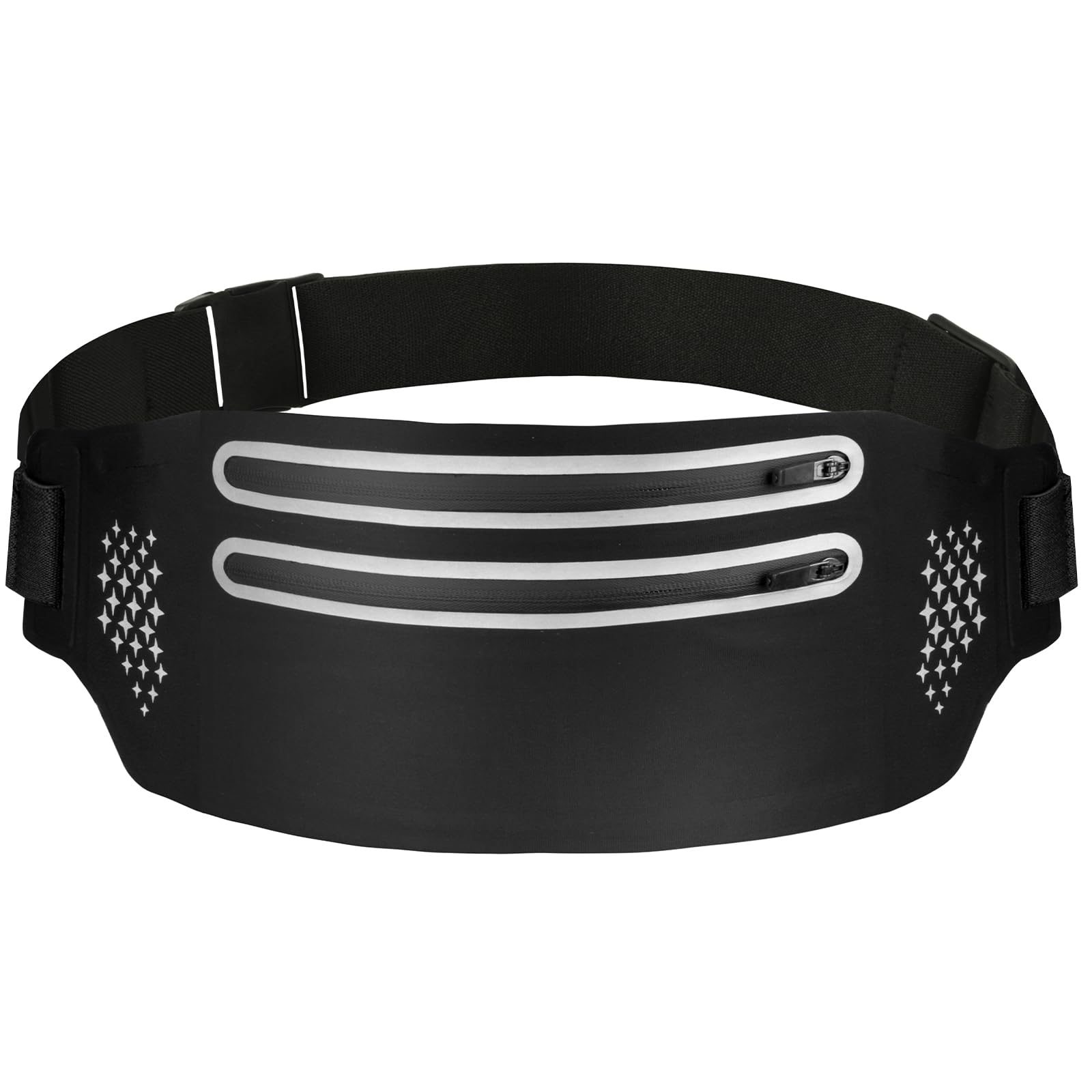 AOOSU Running Belt for Women Men, Bumbag with Waterproof Adjustable Elastic Strap, Lightweight Large Capacity Bumbag for Outdoor Jogging Belt Bag with Key Clip for Phones, Keys, Cards, Black