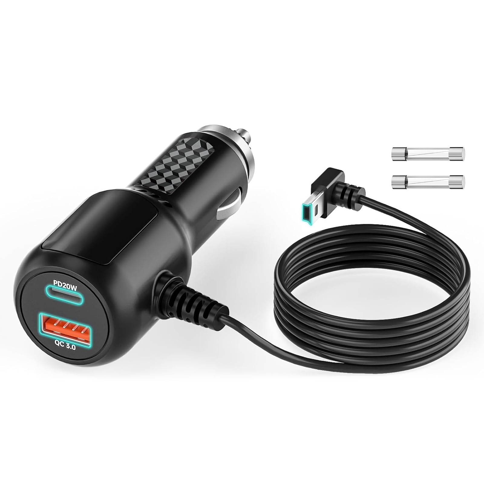 VASTHOME Cargador de coche mini USB de 11.5 pies (138 pulgadas) para Garmin GPS, Nuvi, Dezl, Drive y Dash Cam | Cable de alimentación de vehículo de 12-36 V PD20W QC18W - Sin función de tráfico, 2