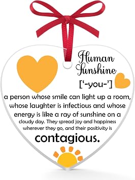 Human Sunshine Gift for Women Acrylic Heart Ornament Thank You Gifts for Women Appreciation Gifts for Teacher Friends Coworkers Doctor Nurse Christmas Tree Ornament Inspirational Quotes Gift