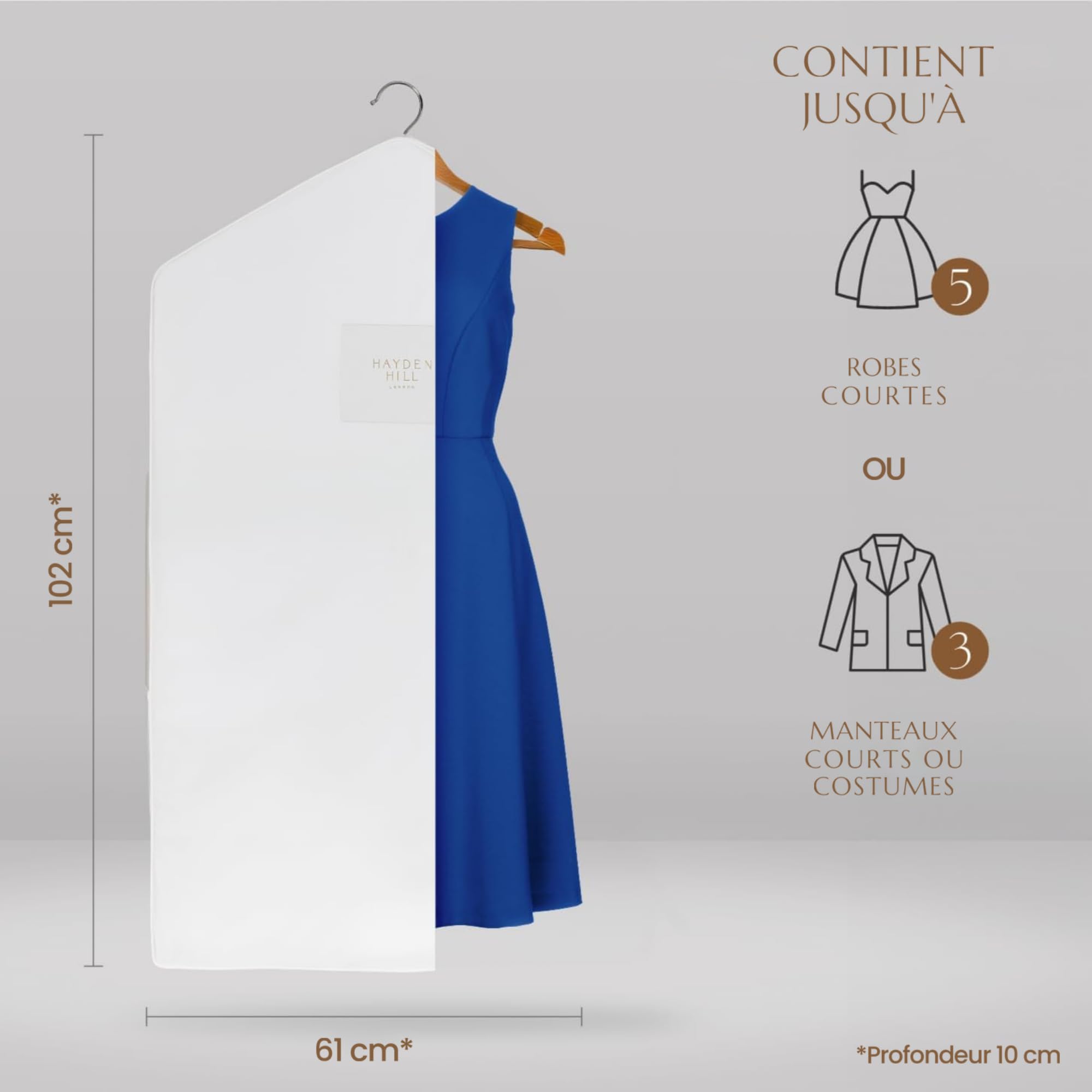 Hayden Hill Housse à Vêtements de Luxe en Coton Bio, Robes Courtes, 101 cm