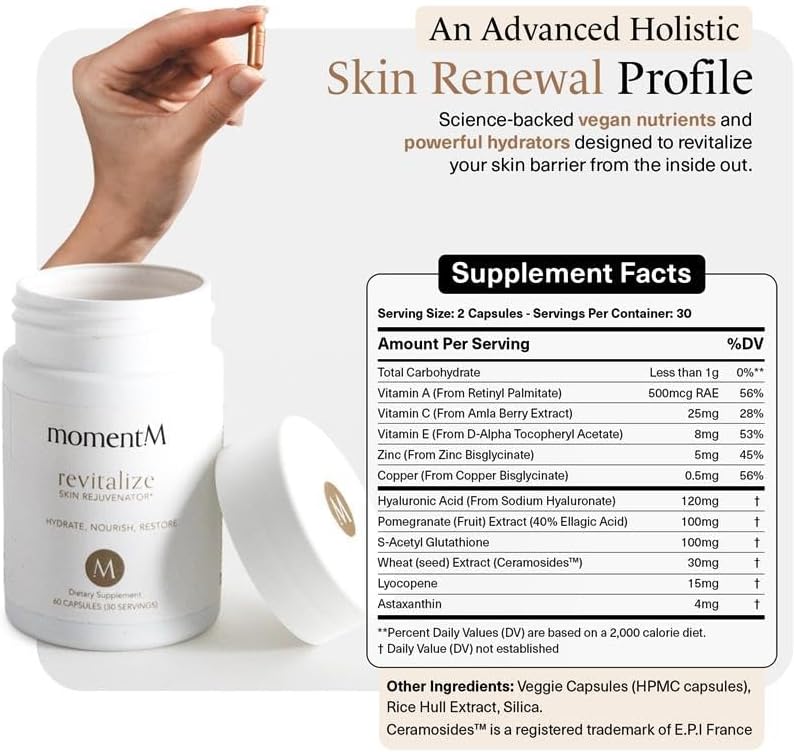 Miniatura 9 de momentM Suplemento revitalizado de hidratación de la piel, alternativa vegana al colágeno con ceramósidos y astaxantina, suplementos de ácido