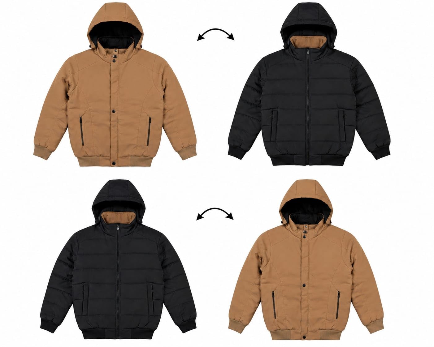 Reversible Woolen Hooded Jacket Black and Tan-picture-17