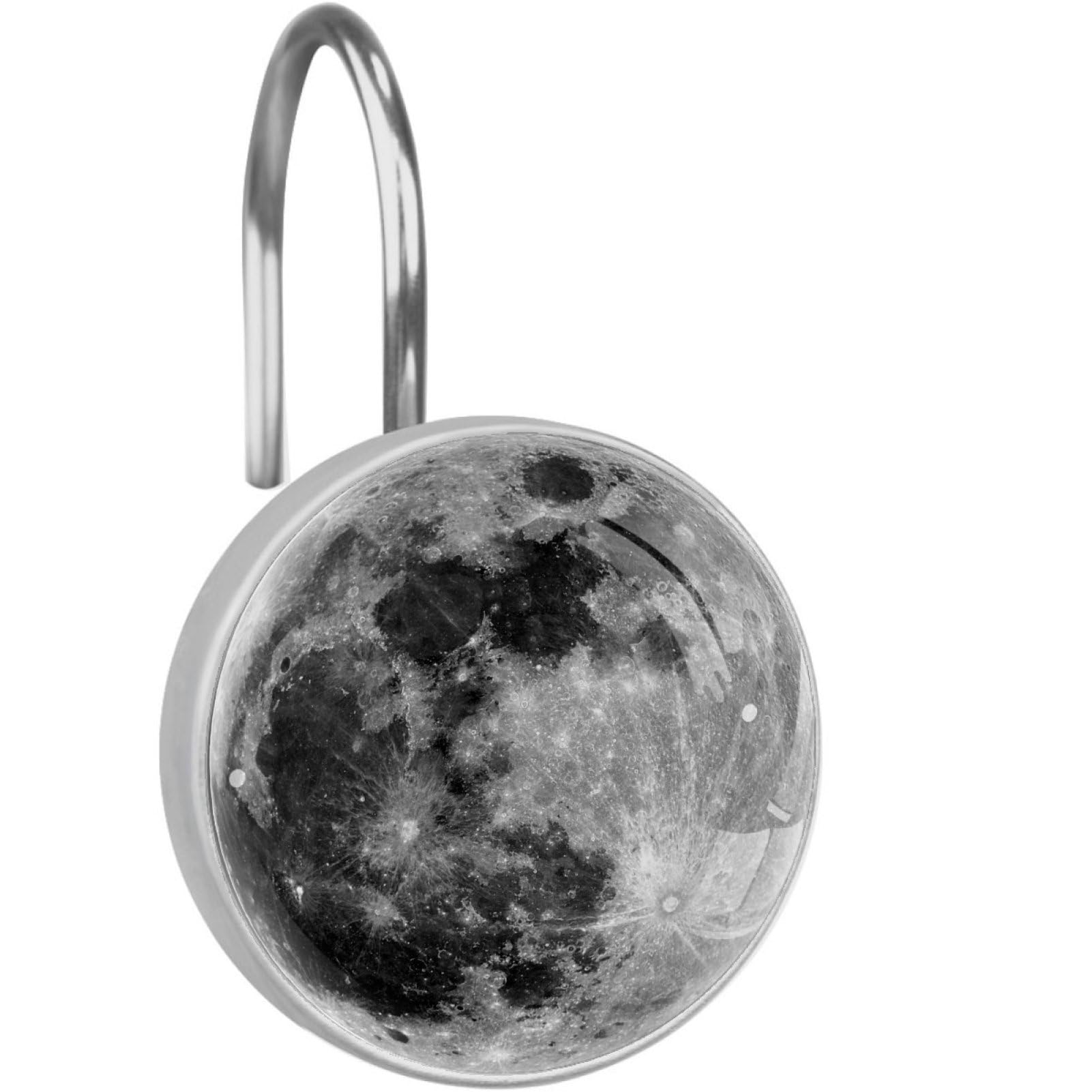 Black Moon Shower Curtain Hooks Rings Set of 12 Shower Hooks for Curtain Rustproof Decorative Shower Rings for Bathroom