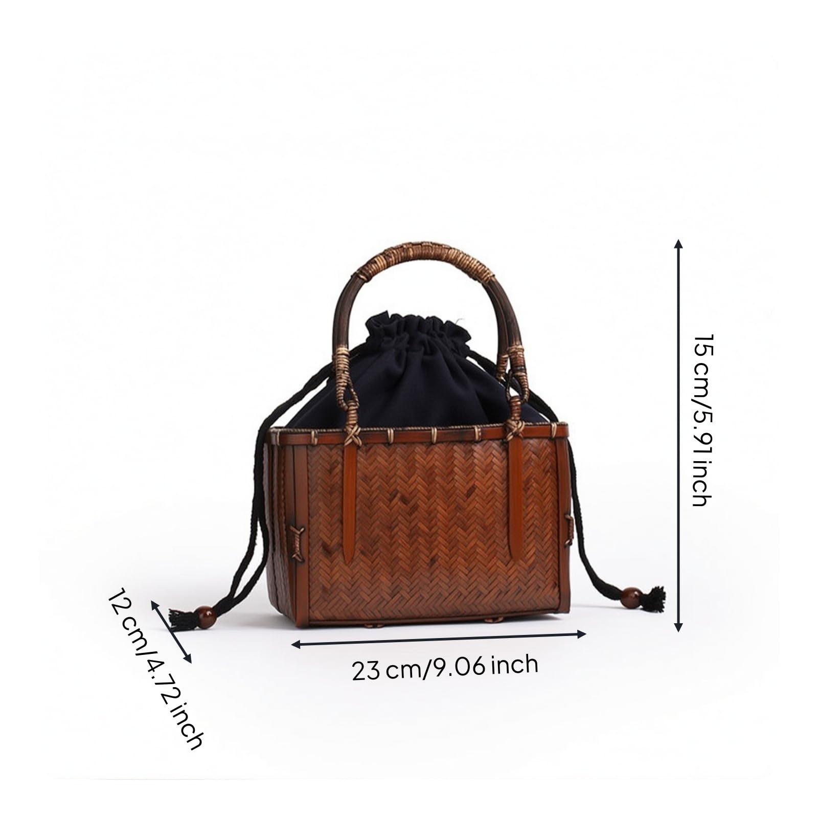 predolo Cesta Bambú con Asa Cesta Tejida a Mano con Forro Extraíble Retro Contenedor Apilable Tapa para Mujeres, Picnic, Playa, size to 2