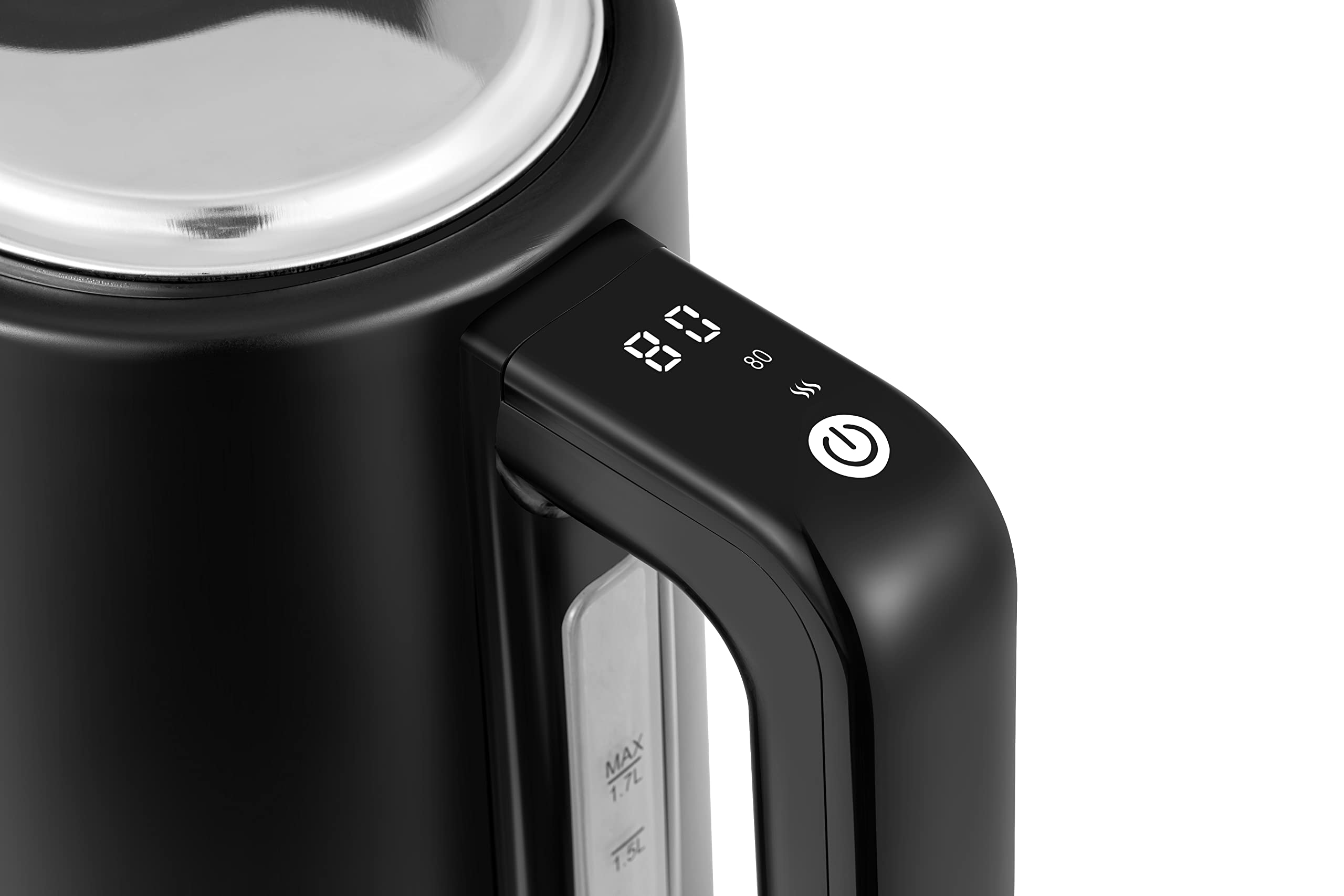 Linsar - Bollitore - Look in acciaio inox - 1,7 litri - Con funzione touch, 5 impostazioni di temperatura, filtro anticalcare, spegnimento automatico e display digitale - 2200 watt (nero)