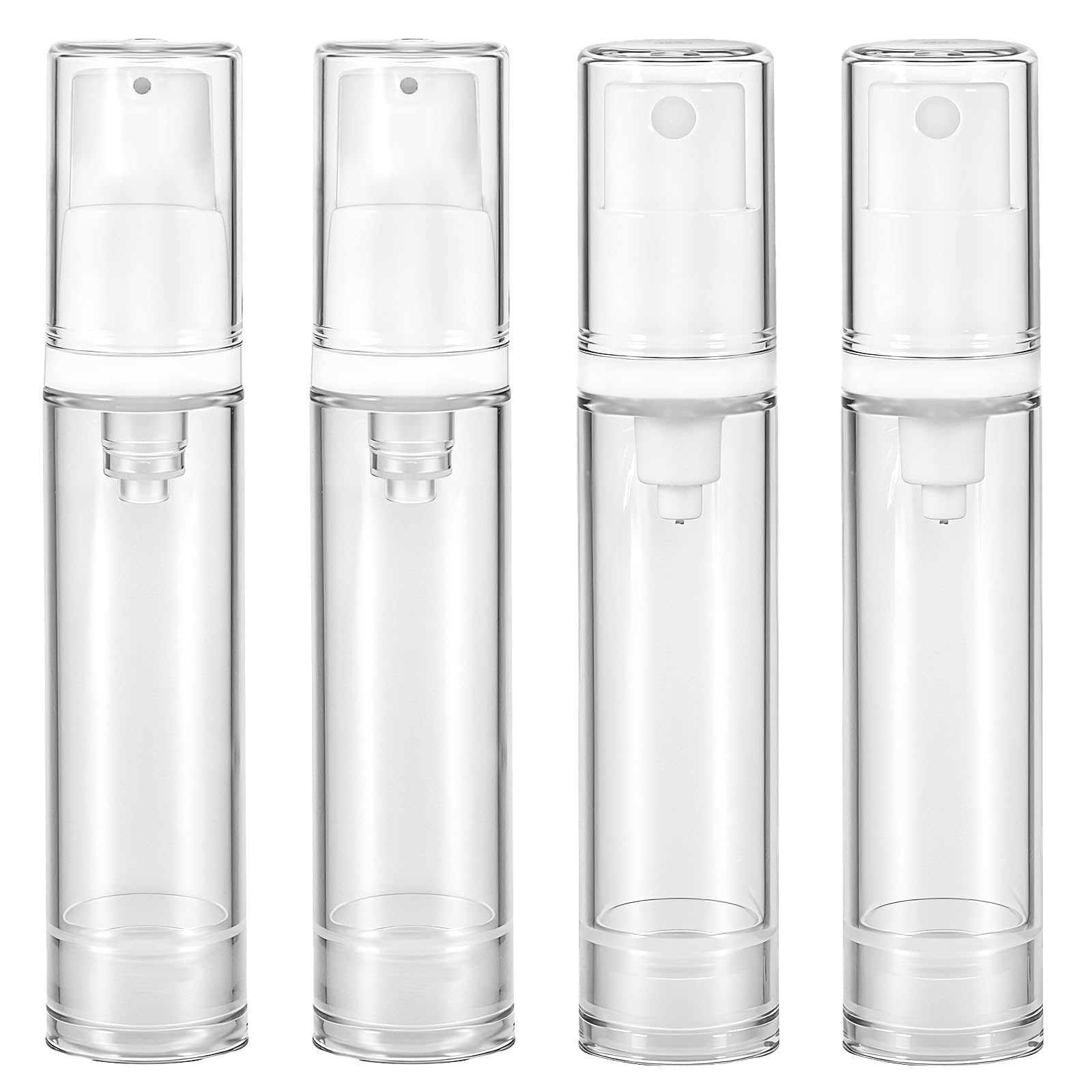 4 Pcs Empty Airless Pump Bottles, Refillable Clear Travel Pump Bottle Lotion Container Vacuum Cosmetic Container Press and Spray Pump Bottle for DIY Foundation Essential Oils Disinfectant Spray (10ml)