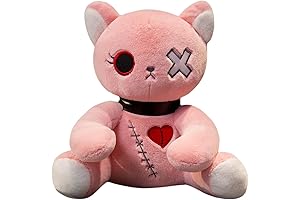 ELAINREN Halloween Scar Cat Plush Toy, Creepy Goth Gray Stuffed Kitten Cat Plushie