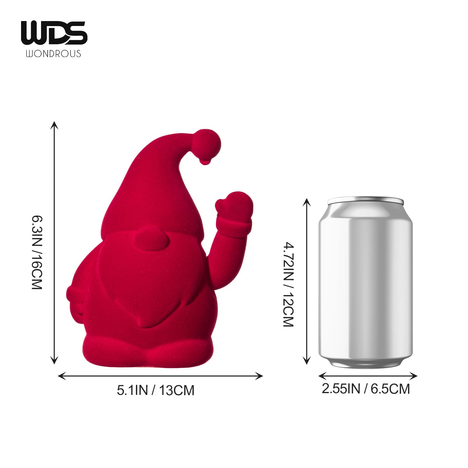 WDS WONDROUS Waving Arm Christmas Gnome, Flocked Santa Figure, Handmade Plastic Elf Moving Arm Decor for Home Office Shelf Tabletop Holiday Decoration (16.0 cm Red)