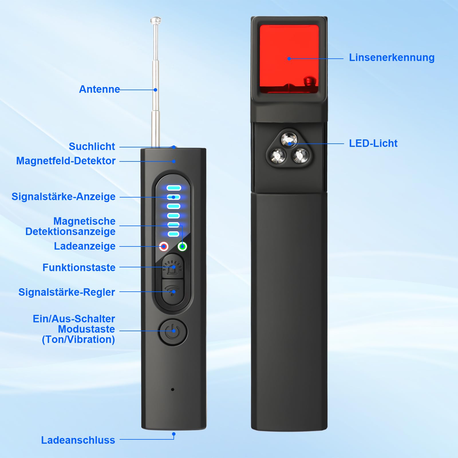 Détecteur de Caméra Cachée 4 en 1 – Détecteur de Micro Espion, GPS Tracker, Détecteur RF sans Fil, 5 Niveaux de Sensibilité, Alarme de Sécurité pour Maison, Bureau, Hôtel
