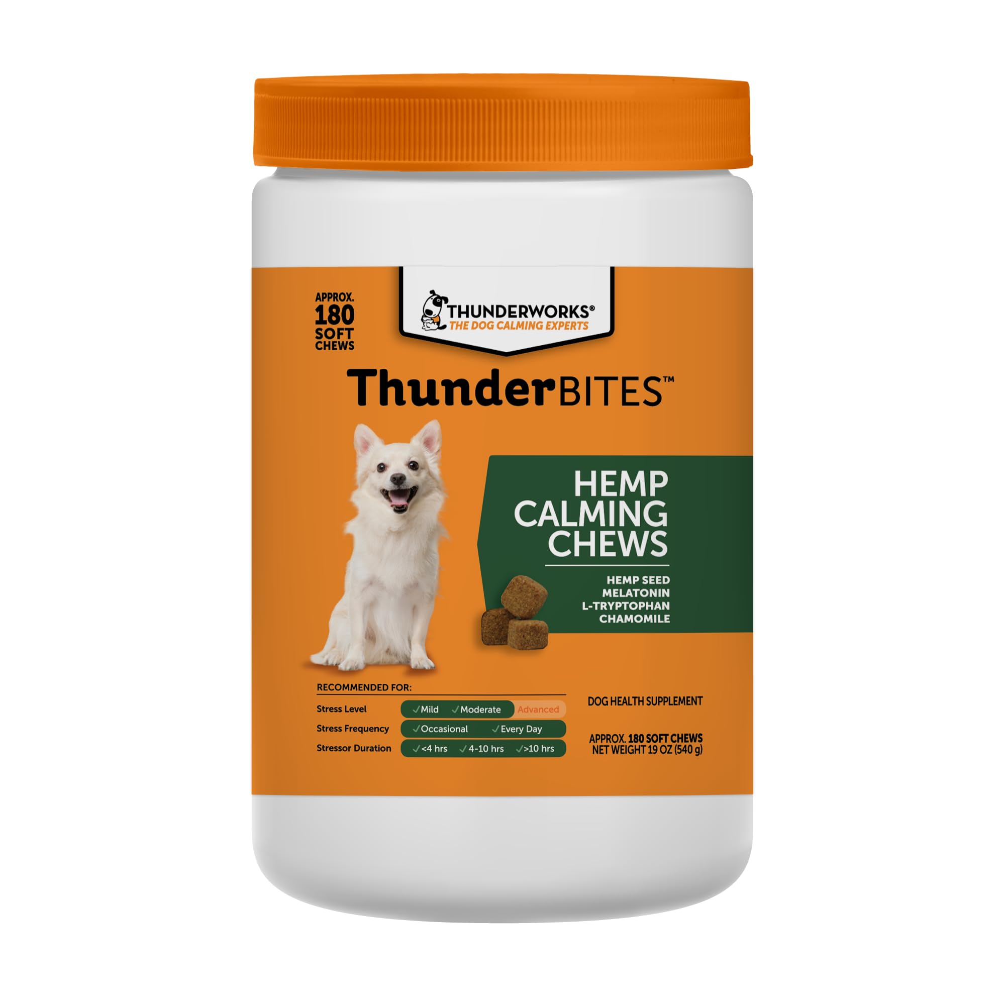 ThunderWunders Hemp Dog Calming Chews | Vet Recommended for Situational Anxiety | Fireworks, Thunderstorms, Travel & More | Made with Hemp Seed, Thiamine, L-Tryptophan, Melatonin & Ginger (180 Count)