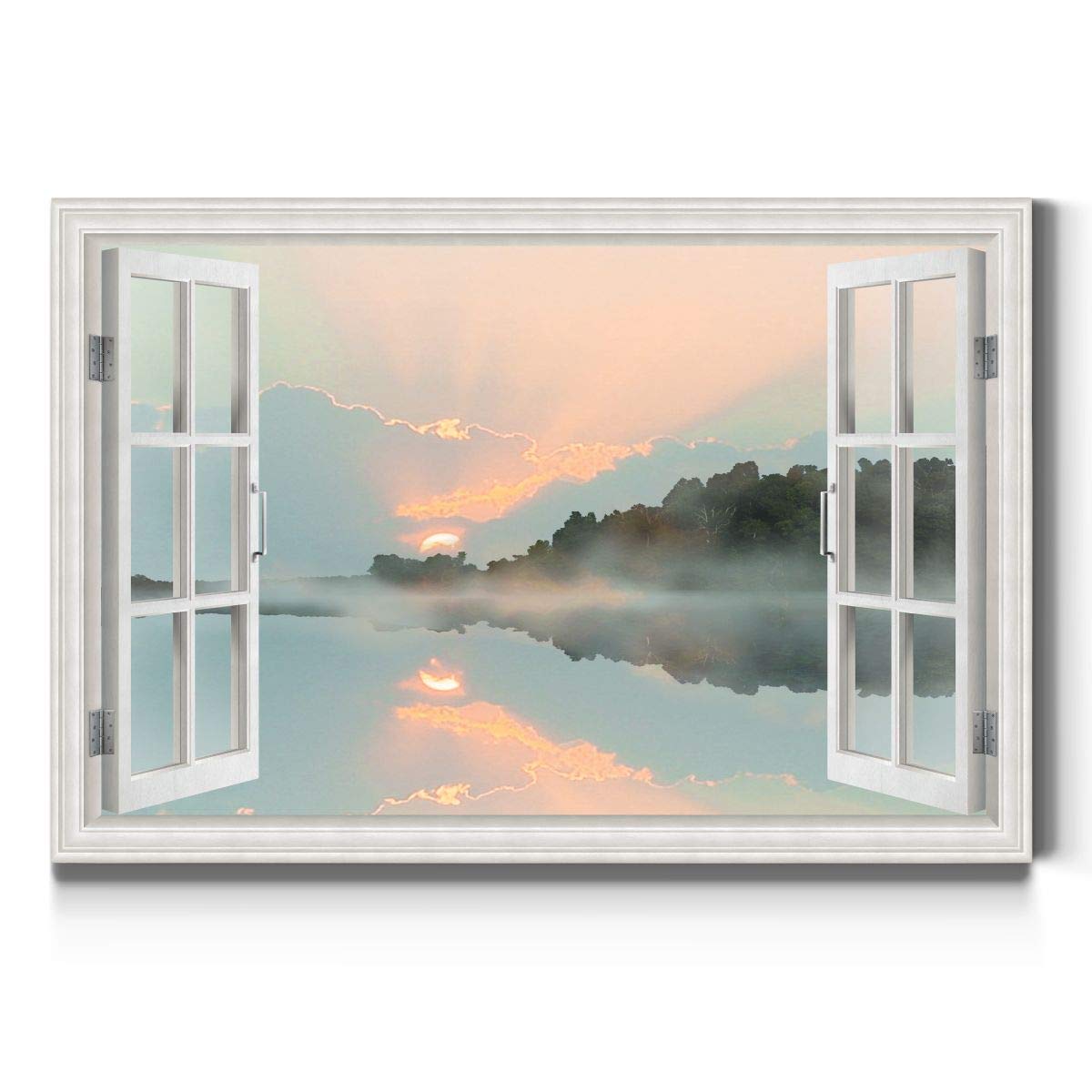 Renditions Gallery Sun Reflection Open Window Wall Art, Beautiful Sunrise, Realistic Nature, Water & Sky, Premium Gallery Wrapped Canvas Decor, Ready to Hang, 24 In H x 36 In W, Made in America Print