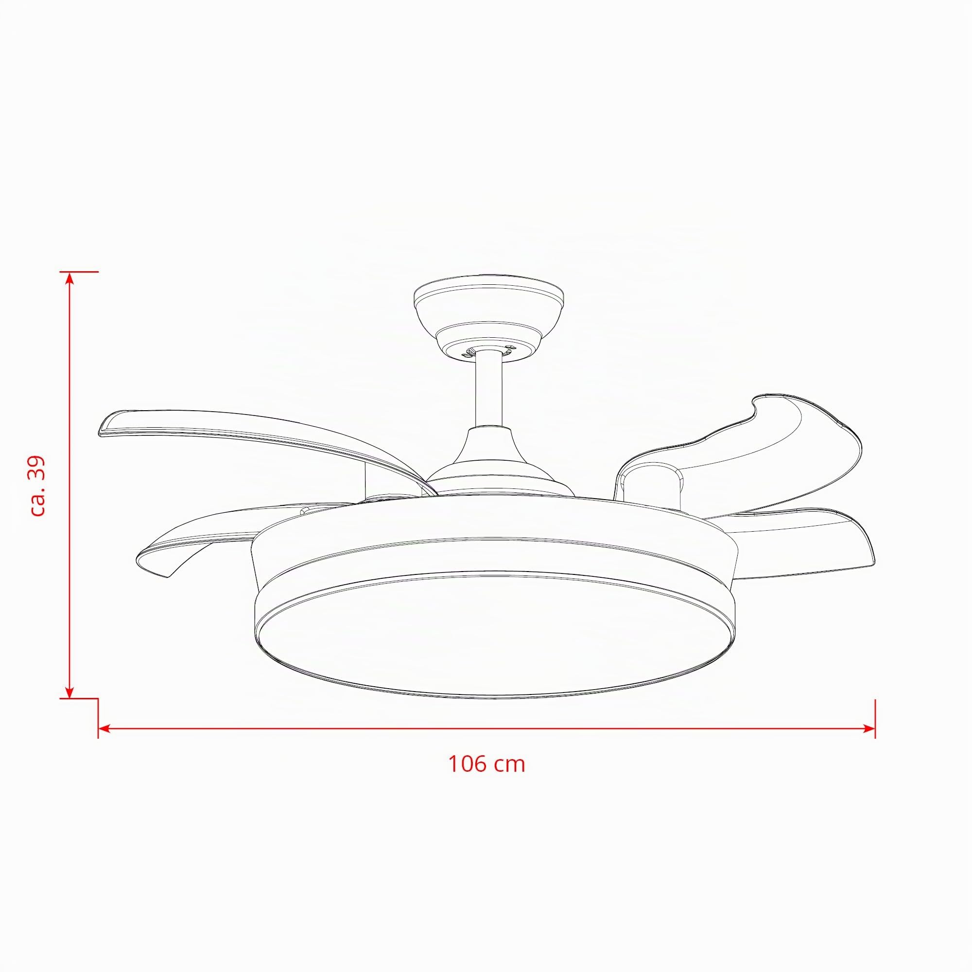 Eclipse Deckenventilator mit Beleuchtung, Leise mit 6 Windstufen, App | Fernbedienung, Sommer und Wintermodus, 4 transparente Rotorblätter, 4500 m³/h, CTT 3000 K-6500 K, Goldfarbene Basis, Kelora