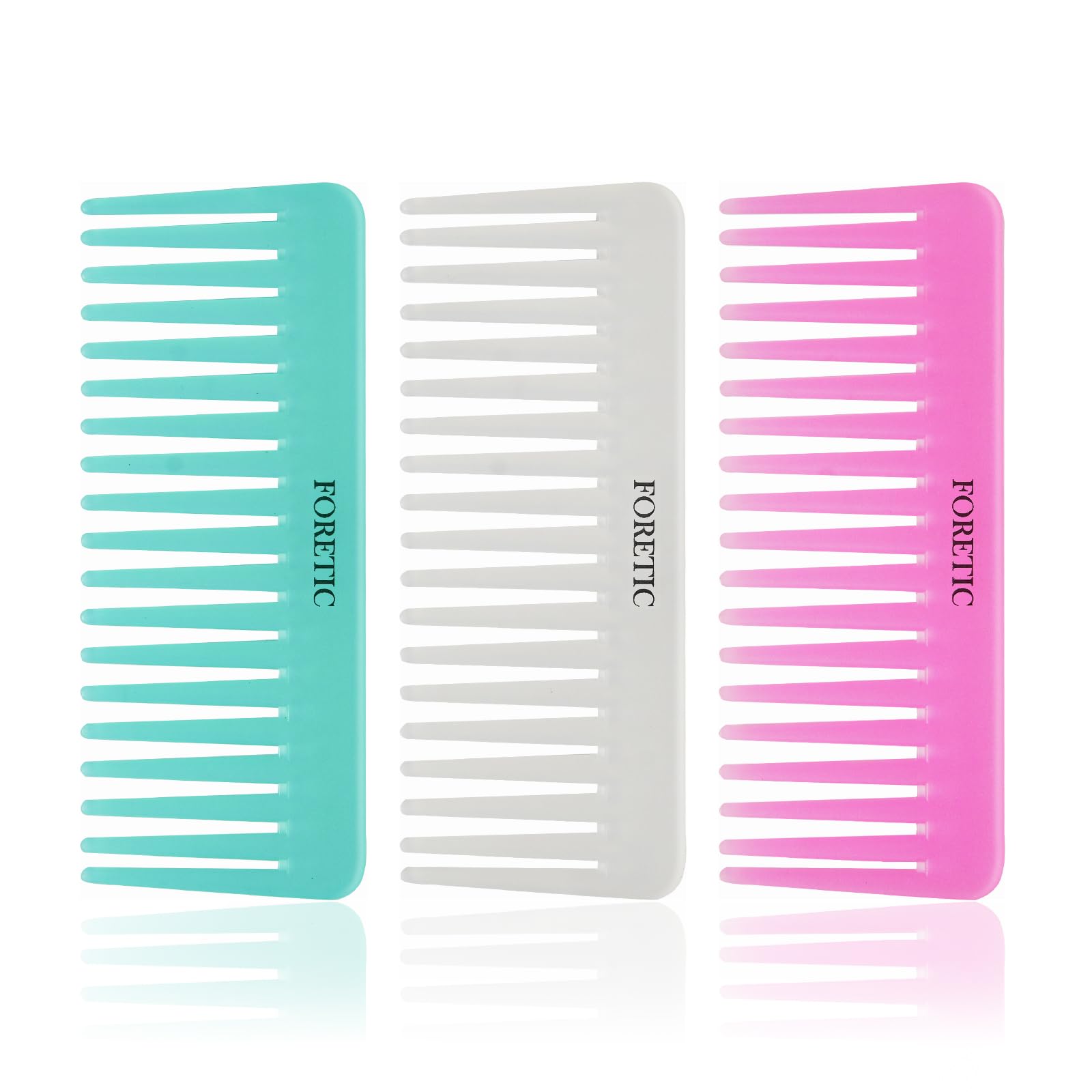 Juego de 3 peines grandes de dientes anchos para mujeres, hombres y niños, desenredante hecho a mano para cabello rizado, largo y corto, corte húmedo y seco, 6.1 pulgadas (rosa, blanco, cian)