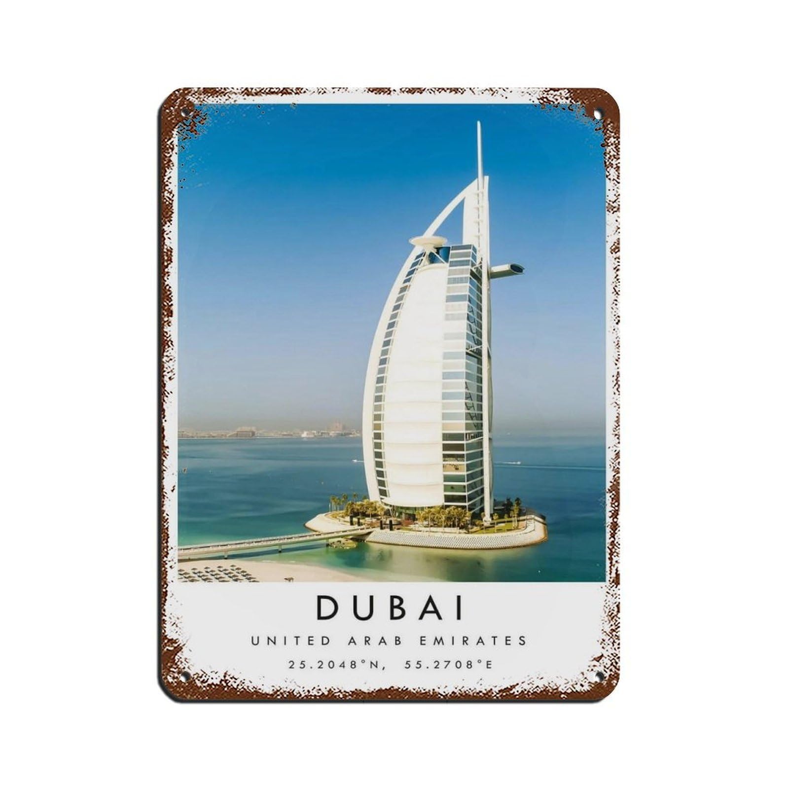 Dubai Travel, Dubai Poster Tin Sign Vintage Metal Pub Club Cafe Bar Home Wall Art Decoration Poster Retro 12x16inch(30x40cm)