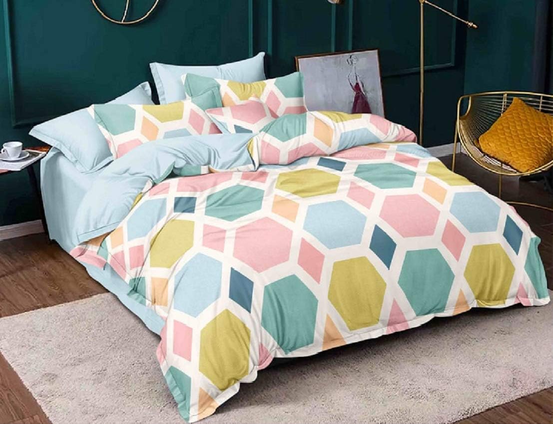 Soft Glace Cotton King Size Duvet Cover for Double Bed with Zipper (Multicolor, 90x100 inch)