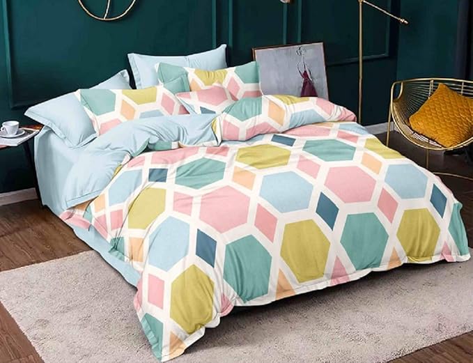 Laying Style Soft Glace Cotton King Size Duvet Cover(Size: 90x100 inch) II Razai Cover II Quilt Cover for Double Bed Size with Zipper (Dohars) Color : Multicolor