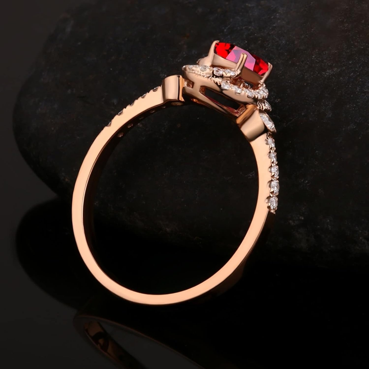 Ruby Engagement Ring, Chunky Rings Vintage Red Rose Gold 18K Rose Gold Red VVS1 Ruby Oval Ruby with Diamond Rings Jewelry Engagement Gift for Women