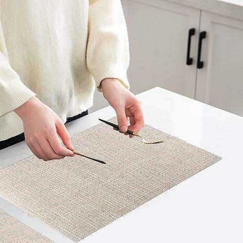 Miniatura 3 de PIGCHCY Juego de 6 manteles individuales de vinilo de PVC, duraderos, para mesa de comedor, resistentes al calor, antideslizantes, tejidos, (18 x 12