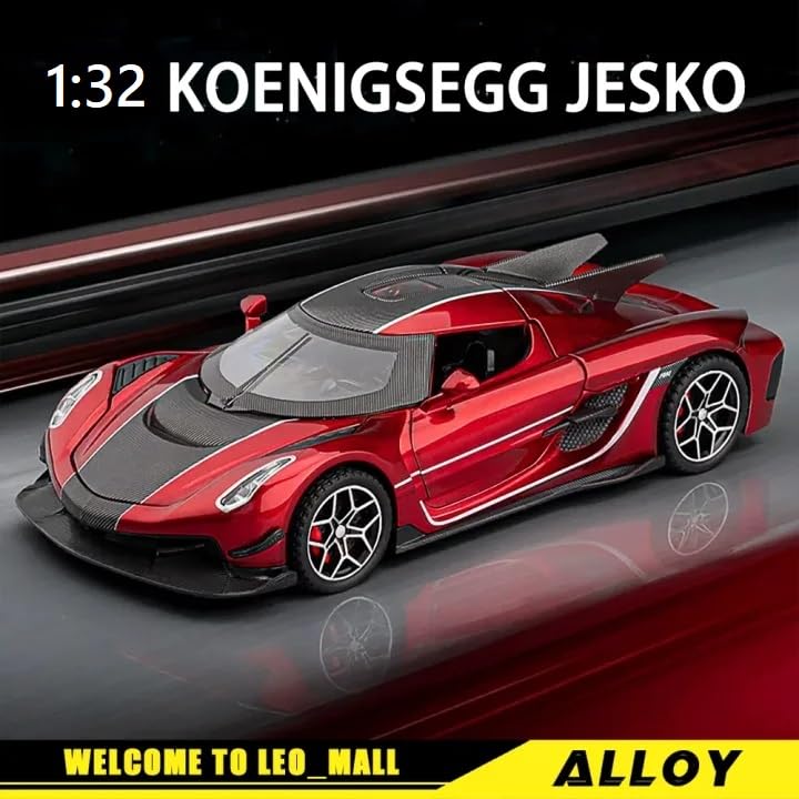 Image of Invite 1:32 Koenigsegg Jesko Die Cast Metal Sports Car Toy with Light & Sound, Pull Back Action, 4 Openable Doors, Alloy Model Car for Kids Boys Gift & Collection【Red Color】