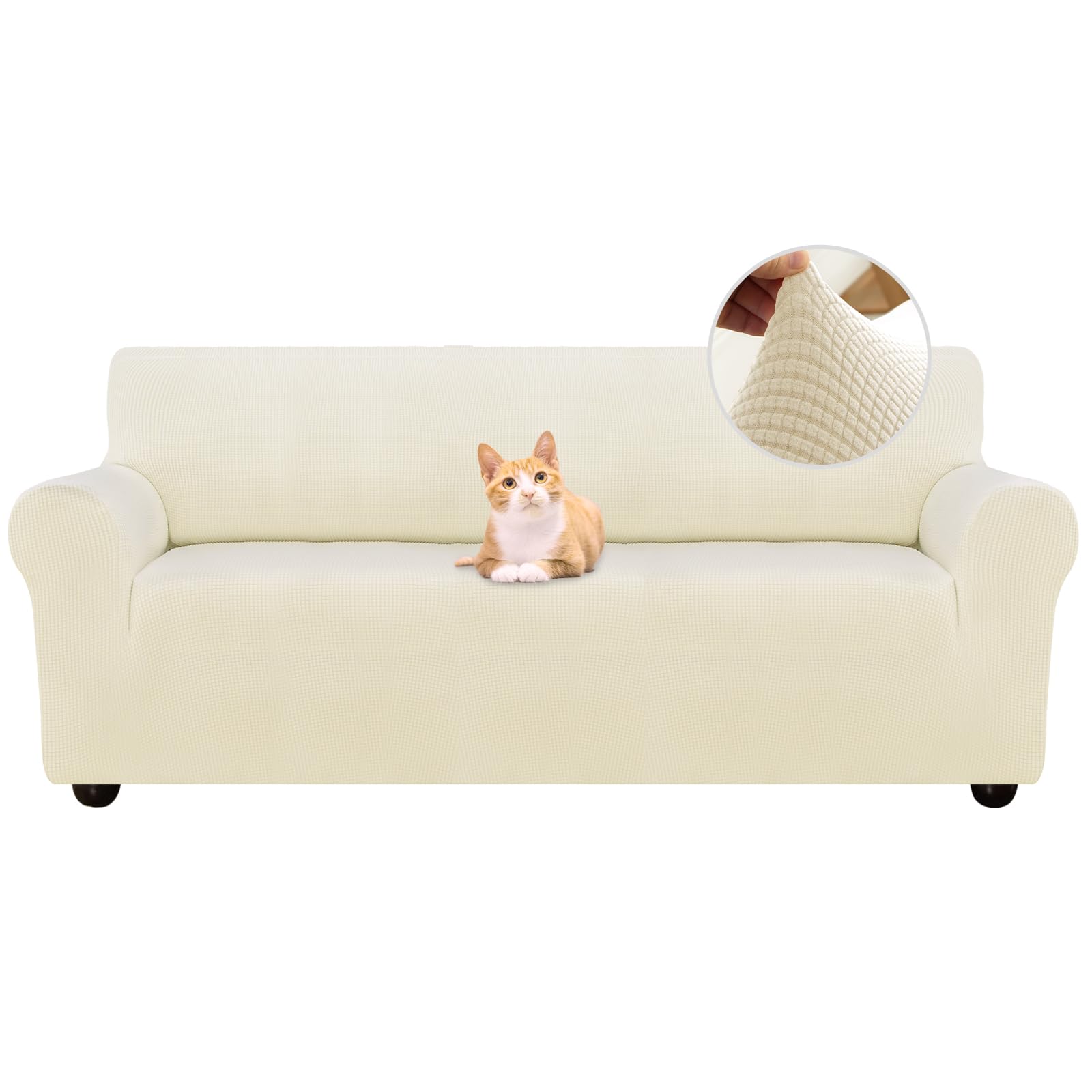 Jaotto Copridivano 4 Posti Elasticizzato, Fodera per Divano Elasticizzato Fantasia Antiscivolo Antimacchia, Copridivano con Braccioli Tessuto Super Morbido Universale(Jacquard#Beige,4 Posti)