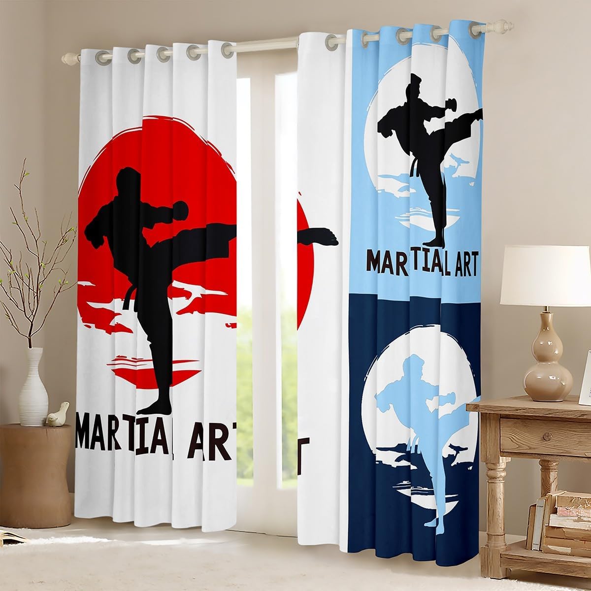 Feelyou Kids Taekwondo Curtains for Bedroom Living Room (2 Panels, 38 x 54 Inch) Boys Girls Martial Art Blackout Curtains Japanese Style Darkening Drapes Kungfu Window Treatments