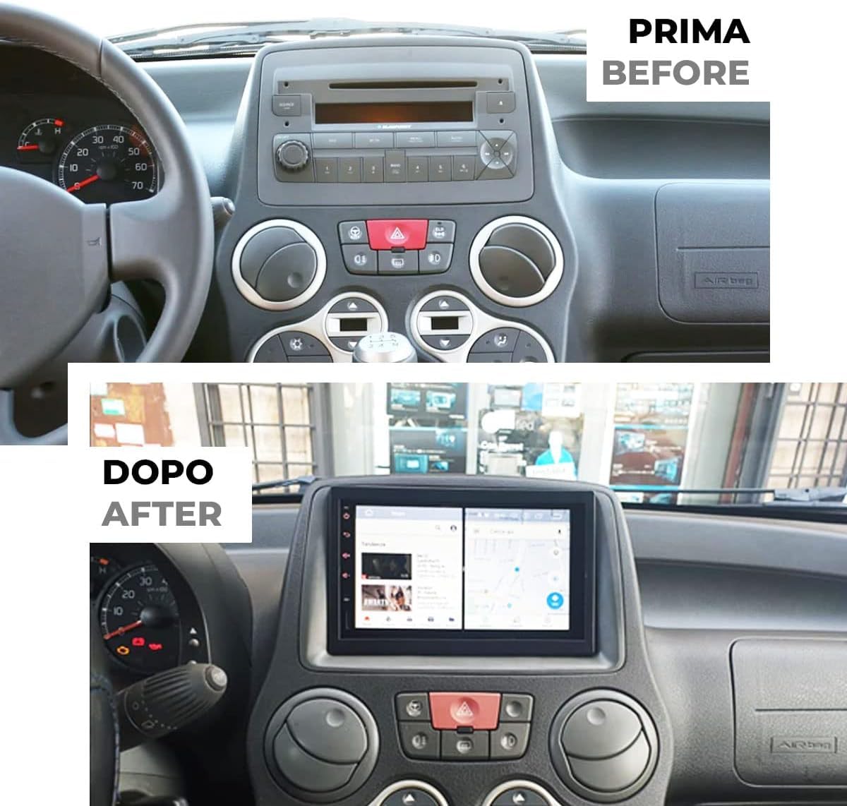 Mascherina 2DIN Adattatore Autoradio Cornice Stereo compatibile con FIAT Panda (169) dal 2003 al 2011 con Kit Fissaggio - Grigio