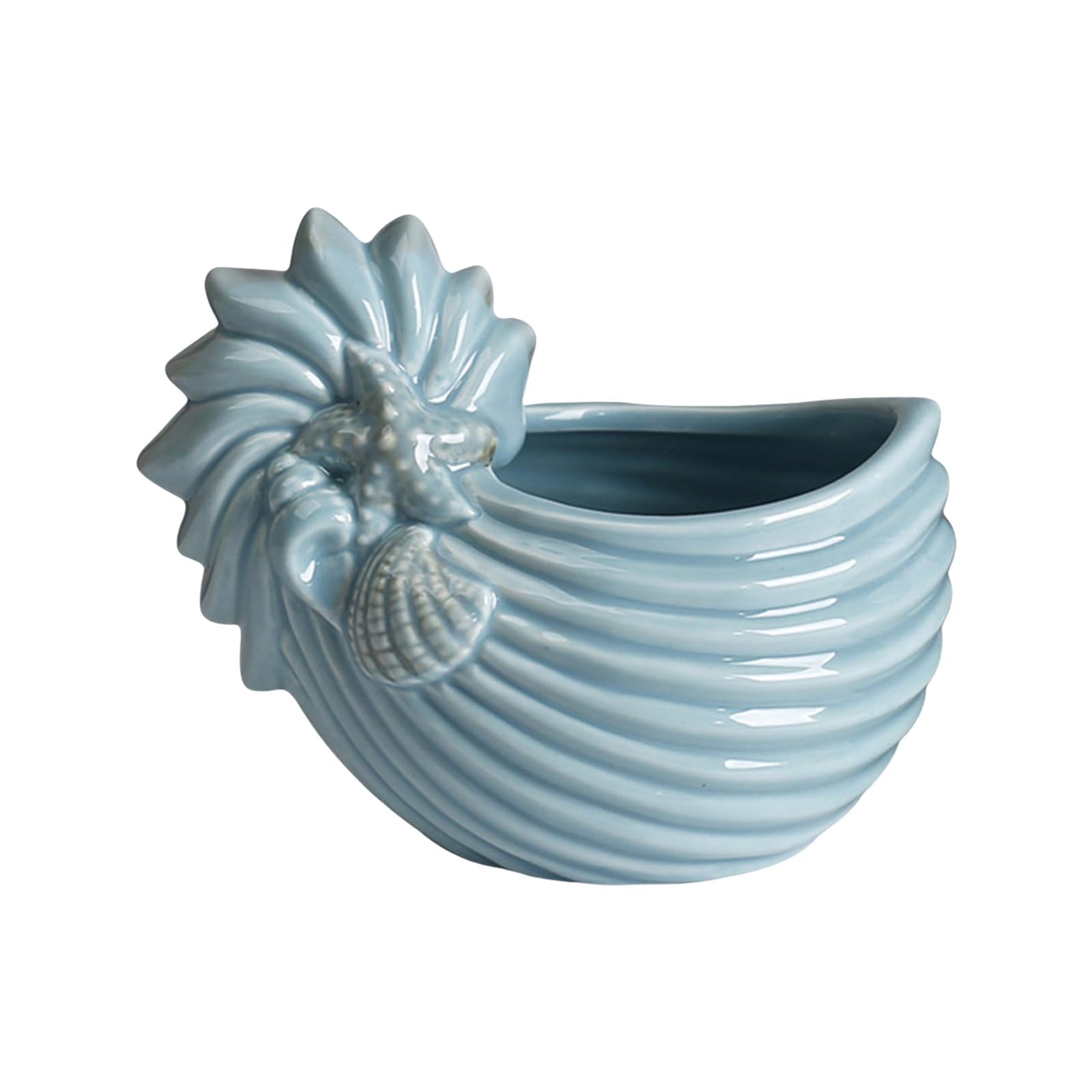 Hsioluted Ceramic Conch Shape Holder for Home Decors Marine Theme Succulents Pots Miniature Planter Decorative Vessel Ceramic Vessel Conch Design Decorative Holder