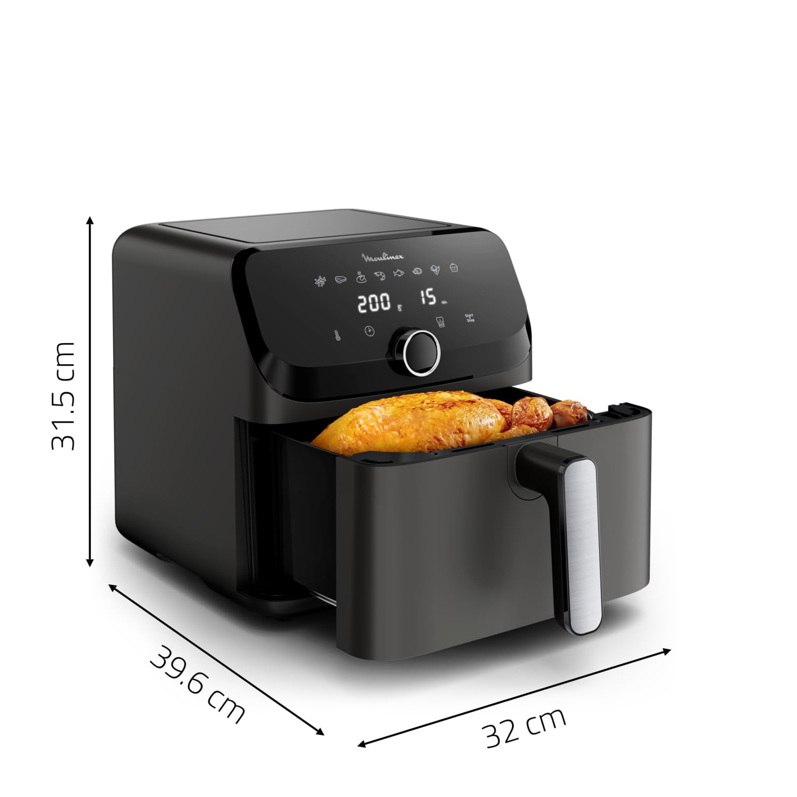 Moulinex Easy Fry Mega, Friggitrice ad Aria, Capacità Extra-Large 7.5 L, Fino a 8 Persone, 8 Programmi Preimpostati, Dimensioni Compatte, App con Ricette, Lavabile in Lavastoviglie, EZ855H, nera