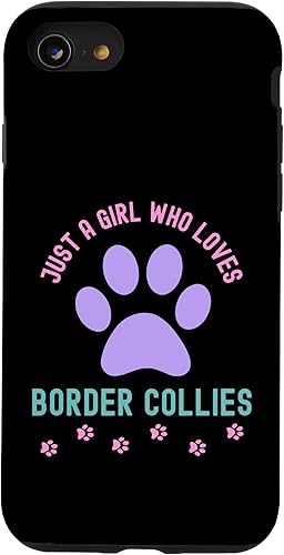Funda para iPhone SE (2020) 7 8 Just a Girl Who Loves Border Collies Dog Paw Pink Purple