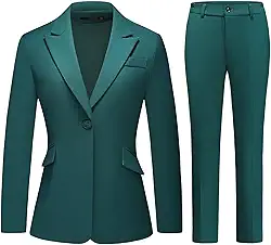 Conjunto de 2 peças de terno feminino com um botão, blazer formal de lapela e calça para trabalho