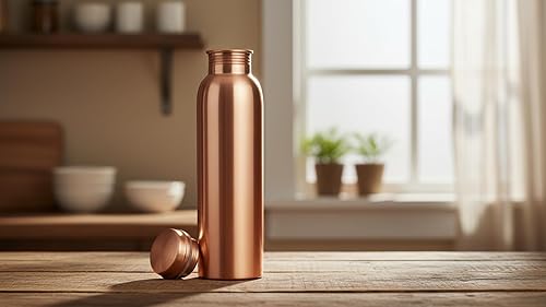 Miniatura 4 de Botella de agua moderna de cobre sólido con acabado mate de 1 litro, botella ligera y resistente a fugas con boca ancha, recipiente de hidratación