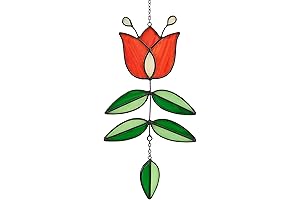 Flower Stained Glass Window Hanging - Unique Tulip Suncatcher for Home Decor