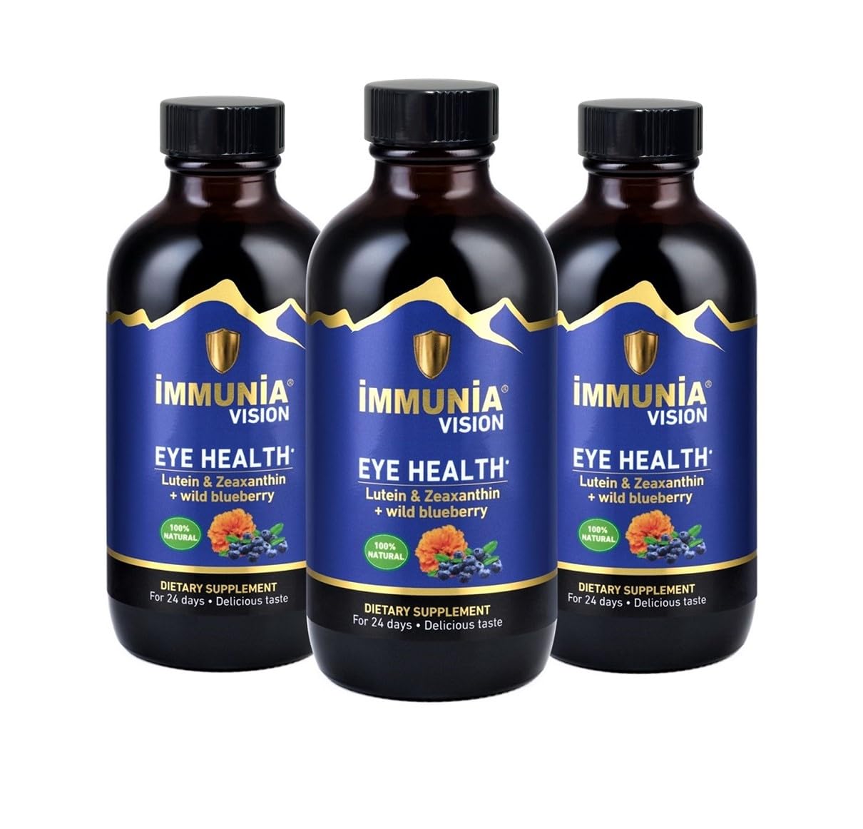 Immunia Vision. Lutein, Wild Blueberry, and Elderberry Concentrate. Eye Health Antioxidant Supplement. Concentrated Formula. Delicious Taste. 5 ml/Day. (3-Pack)