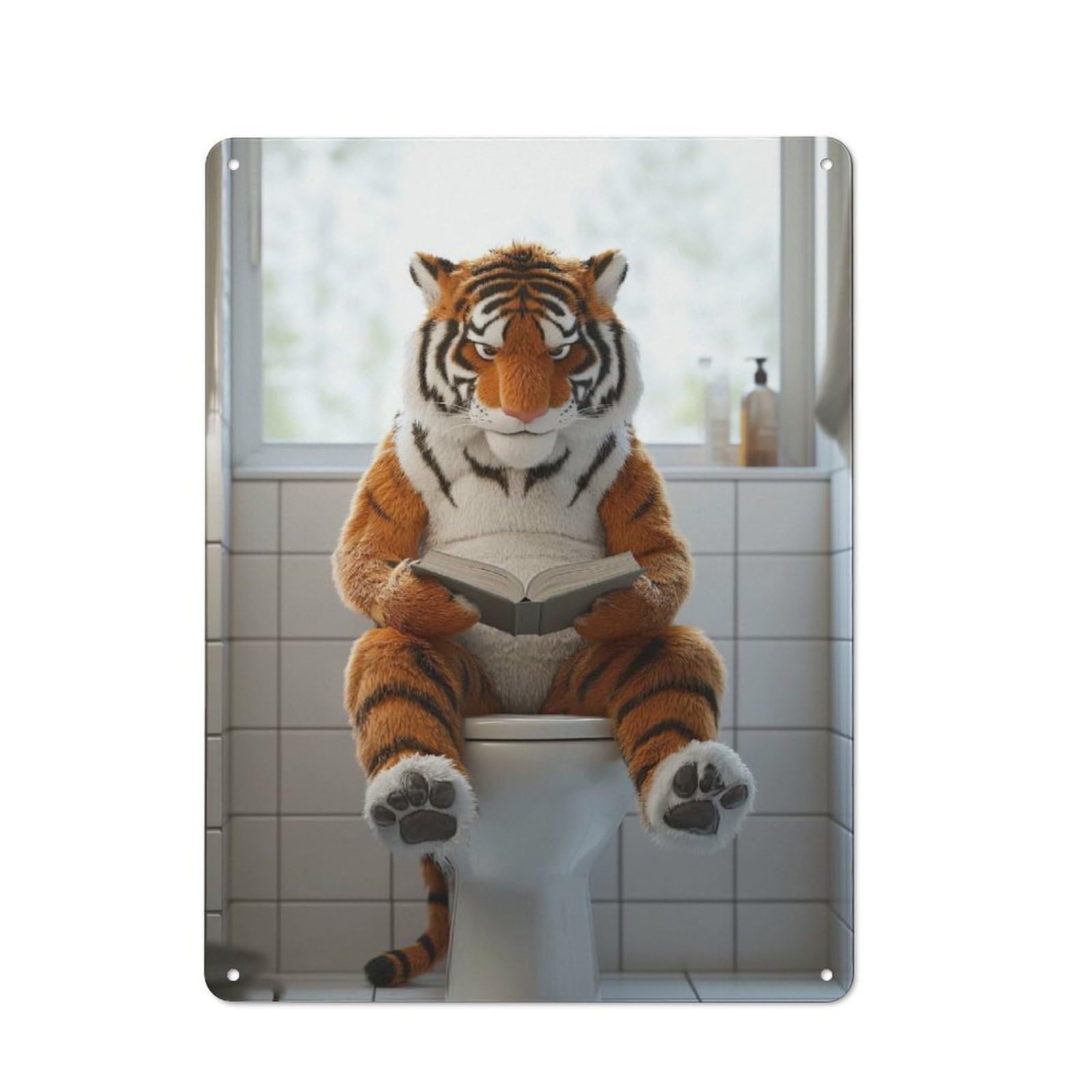 Junmoney Style-22 40X30cm Retro Metal Sign With Tiger Reading On A Toilet For Living Room Or Hallway, For Living Room Decor Lovers Refreshing A Room In Autumn