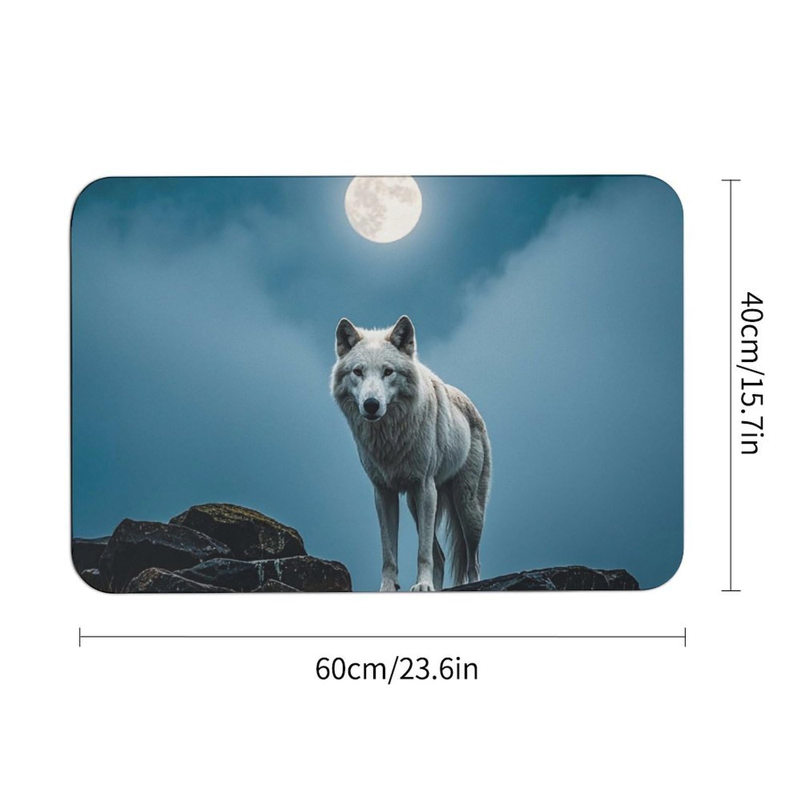 The White Wolf on The Rock Door Mat Super Water Absorbent Non Slip Bothroom Rugs for Bathtub Sink Puppy Dog Rugs Easy to Clean Quick Dry Diatom Mud Mat for Entryway Indoor Outdoor