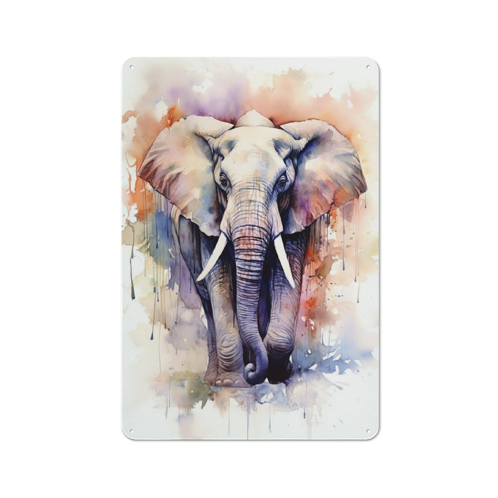 Junmoney Elephant Watercolor Rustic Metal Sign 30X20cm For Living Room Or Hallway, For Winter Room Styling In Living Room And Hallway