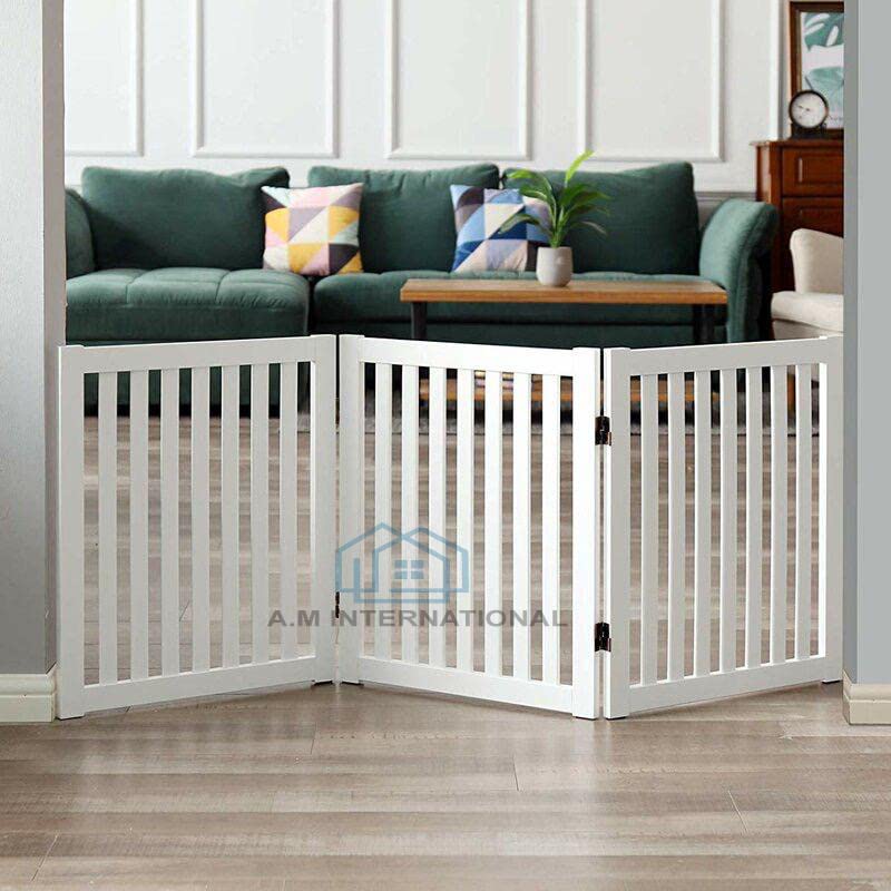 A.M INTERNATIONAL Wooden Freestanding 3 Panels Fold-able Safety Gate for Kids, Step Over Fence, Dog Gate for The House, Doorway, Stairs (Size 2ft)