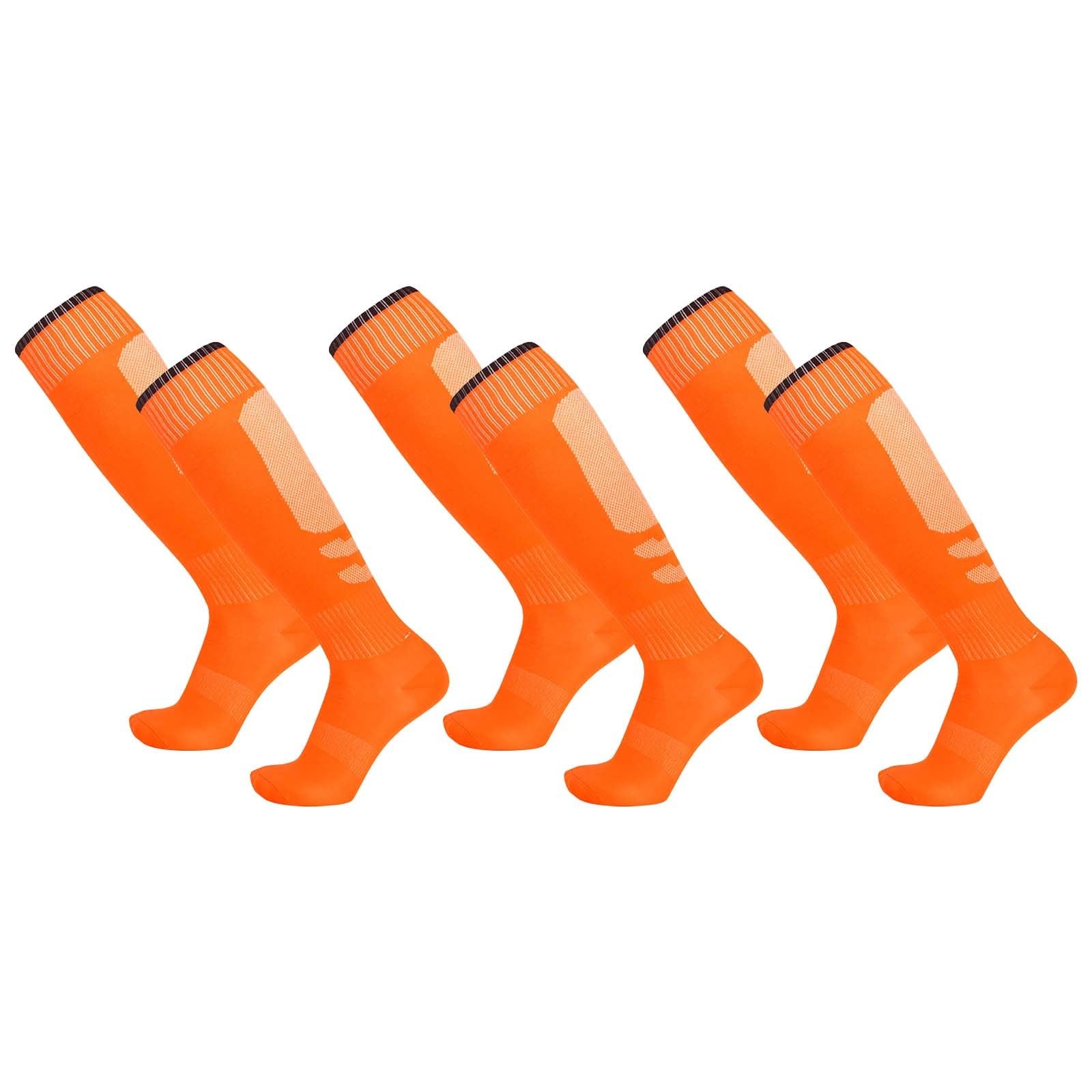 RNTOP Kids Boys Girls Soccer Socks 3 Pairs Toddler Baby Knee High Socks Breathable Mid Calf Socks Seamless (Orange, One Size)
