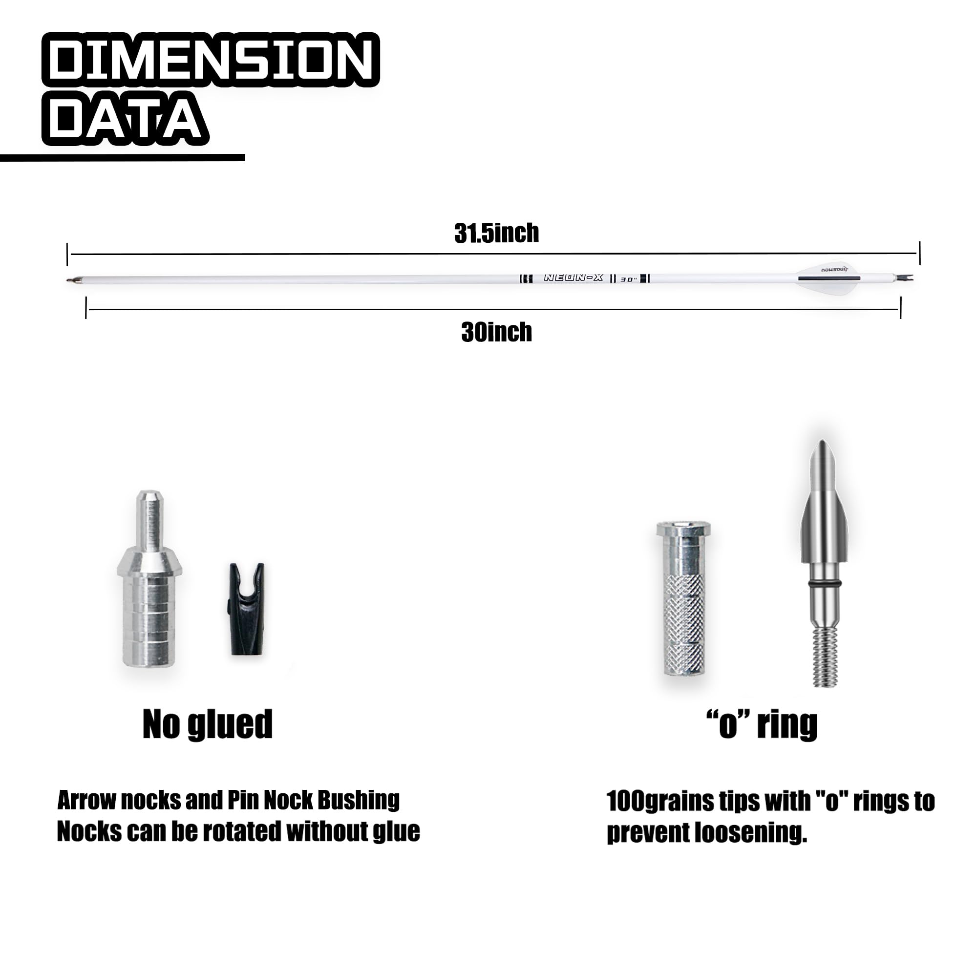 BOWSOUL Carbon Arrow Archery 30inch Bright Colors Hunting Target Practice Arrows for Compound & Recurve Bow Spine 500 with Removable Tips (Pack of 12) (Bright White)