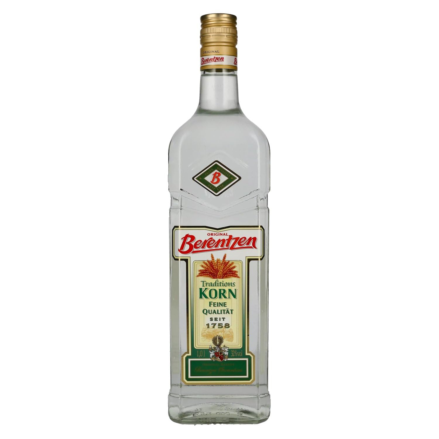Berentzen | Traditionskorn | Fein-mild und klassisch aus hochwertigem Weizen | Vielseitig pur, auf Eis oder für Mixgetränke | 1L | 32% Vol.