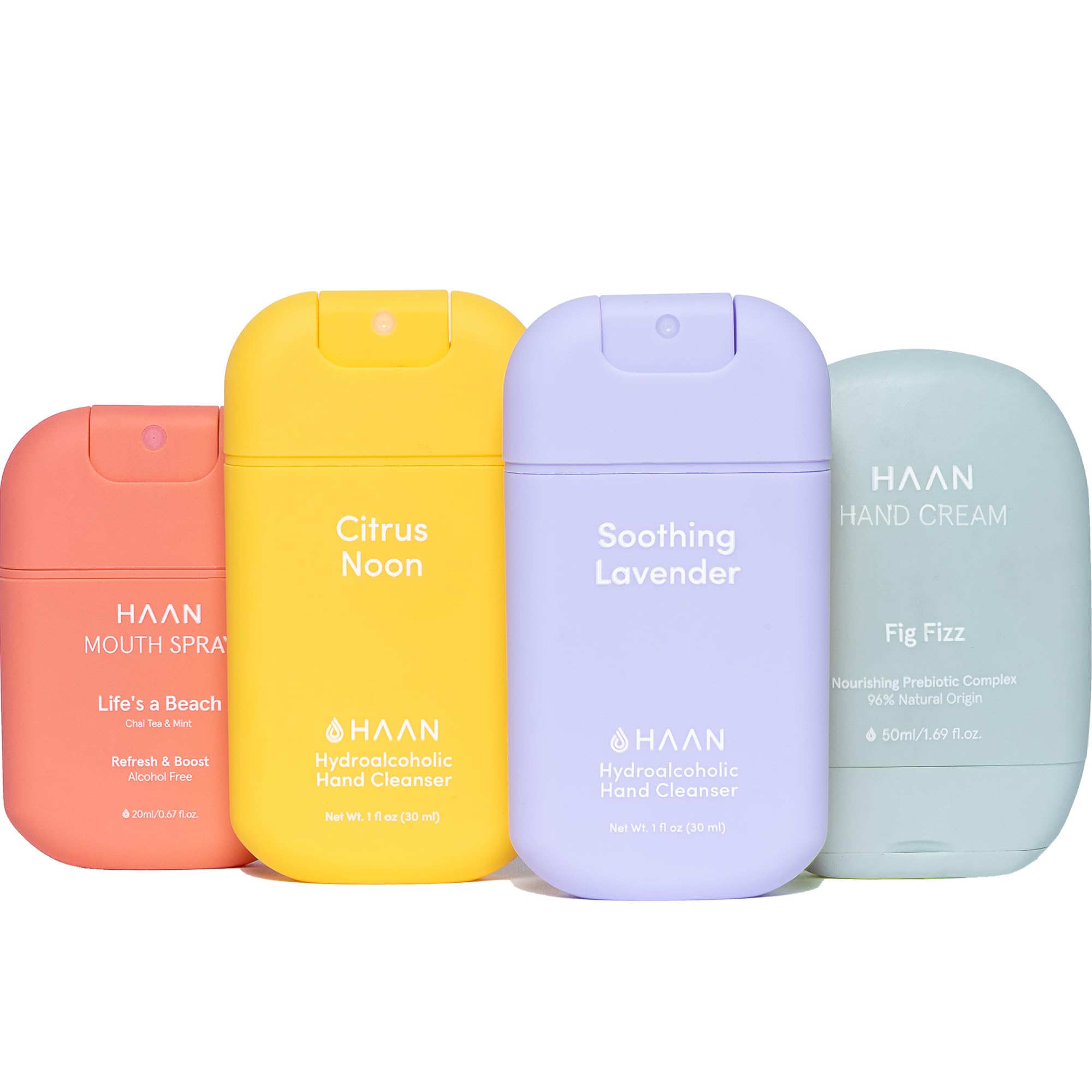 HAAN Spray hydratant pour les mains à l'aloe vera et spray buccal (pack de 4) - 1 pièce par parfum et saveur : Citrus Noon, Lavande apaisante, pomme et fraise