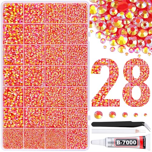 Image of 30000Pcs Resin Rhinestones for Bedazzling with Tweezers, Red AB Rhinestones for Crafting with B7000 Jewelry Glue for DIY Crafts Clothing Tumblers Shoes Fabric Nail Art